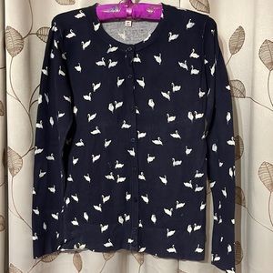 Merona navy-colored cardigan with swan print.